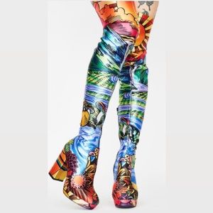 Dolls Kill Multicolor Satin Thigh High Boots 9 Fits like an 8